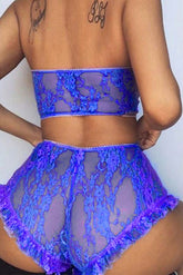 Ensemble de lingerie tube transparent sans manches en dentelle et maille imprimée
